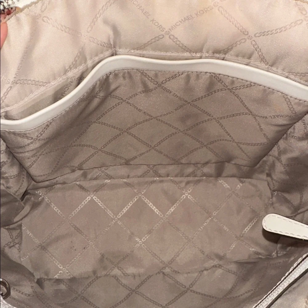 Michael Kors Charlotte Leather Logo Top-Zip Tote Bag in Optic White!